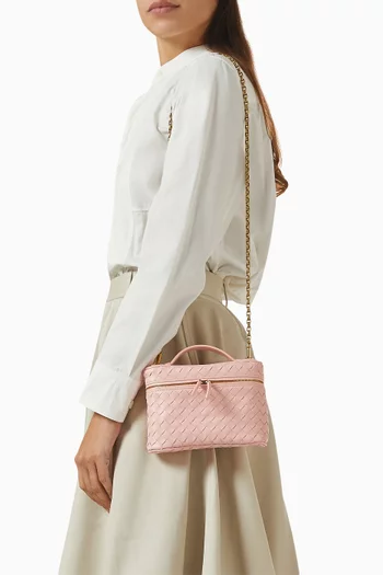 حقيبة مستحضرات تجميل صغيرة جلد مجدول