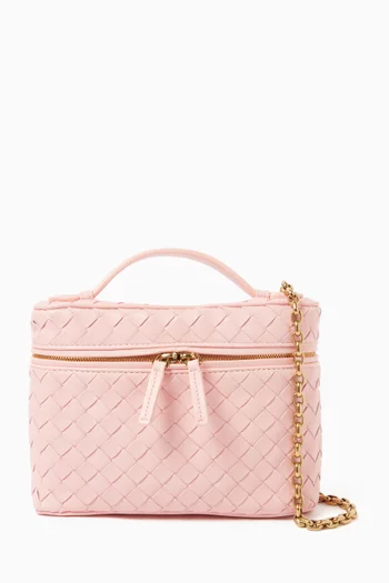 حقيبة مستحضرات تجميل صغيرة جلد مجدول