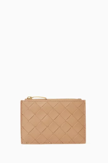 Zipped Card Case in Intrecciato Nappa Leather