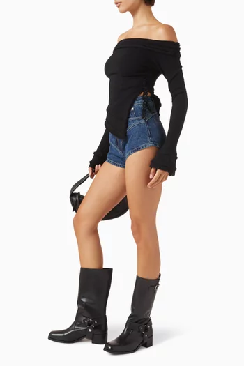 بلوزة سولير بفتحة رقبة بأكتاف مكشوفة مطوية