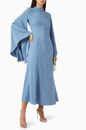 Stone-embellished Flared Midi Dress