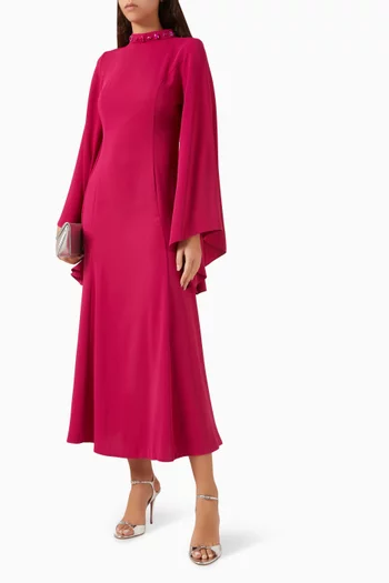Stone-embellished Flared Midi Dress