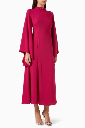Stone-embellished Flared Midi Dress