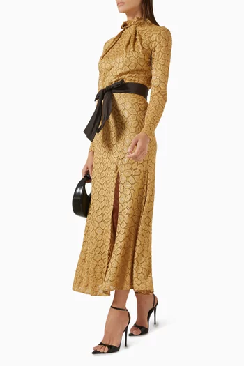 Belted Slit Dress in Jacquard