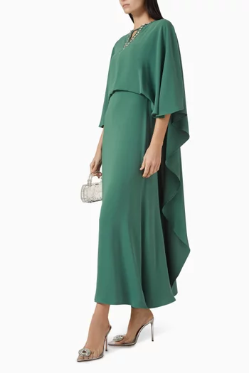 Crystal-embellished Cape Dress