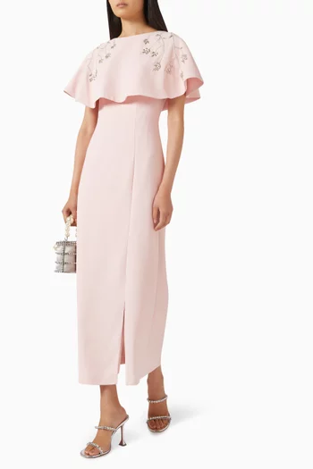 Intricate Embroidered Cape Maxi Dress