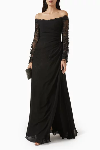 Safi Off-shoulder Lace Maxi Dress in Chiffon