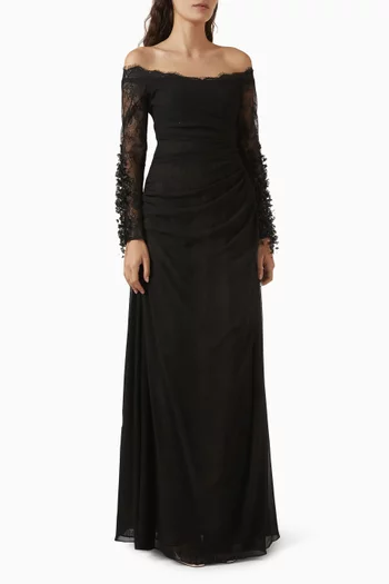 Safi Off-shoulder Lace Maxi Dress in Chiffon