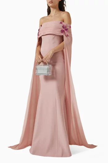 Vana Off-shoulder Maxi Dress in Crepe & Chiffon