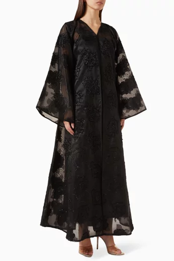 Floral-print Abaya in Organza