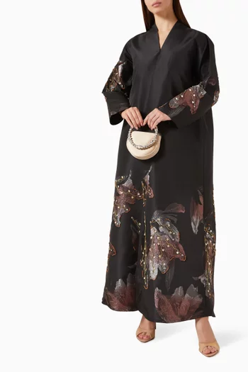 Floral-sequin Abaya in Satin