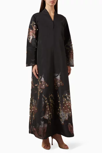 Floral-sequin Abaya in Satin