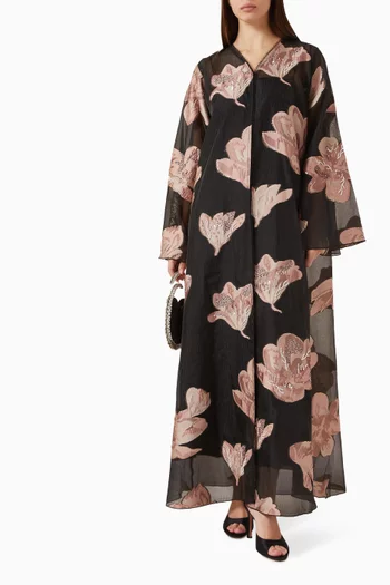 Floral-embellished Abaya in Organza