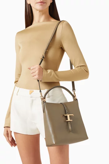 T-Timeless Mini Top-handle Bucket Bag in Grained Leather