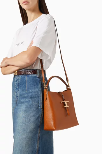 T-Timeless Mini Top-handle Bucket Bag in Grained Leather