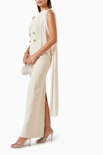 فستان روزبيري طويل بتصميم غير متماثل