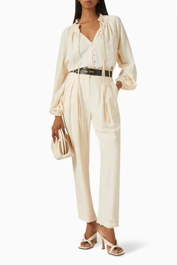 بلوزة بأزرار مزيج قطن