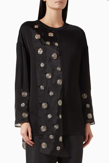 بلوزة مطرزة بالخرز مزيج فيسكوز