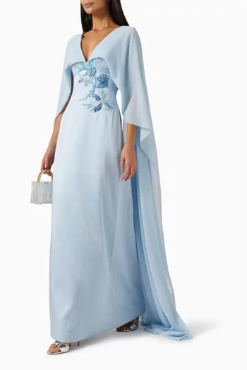 Embellished Cape Gown in Taffeta Mikado