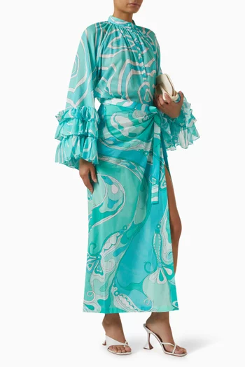 Orchidee-print Wrap Skirt in Cotton-muslin