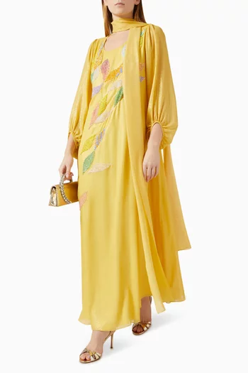 فستان بوشاح وتطريزات بالترتر شيفون