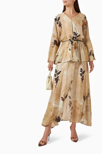 Printed Peplum Maxi Dress