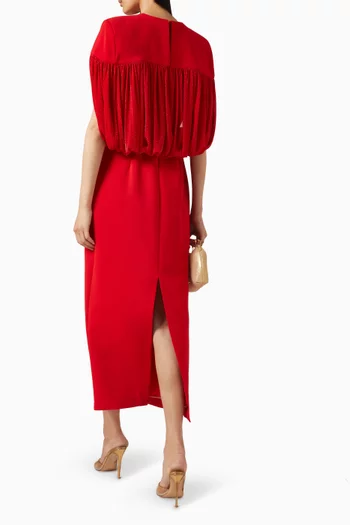 فستان متوسط الطول بتصميم درابيه بنمط كاب