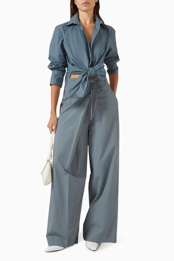 Belted Wide-leg Pants in Cotton