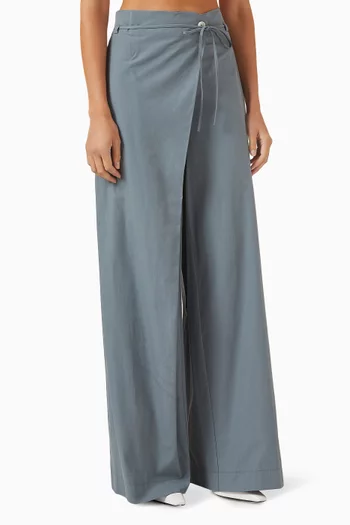 Belted Wide-leg Pants in Cotton