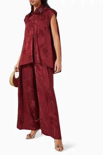Embellished Shirt & Pants Set in Silk-jacquard