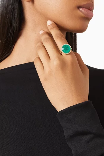 خاتم مرصع بزمرد وماس ذهب عيار 18