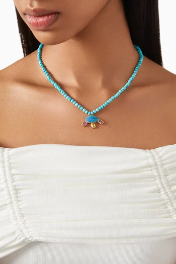 Turquoise Beads & Opal Necklace in 18kt Gold
