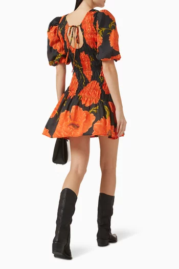 فستان نارا قصير بنقشة زهور الخشخاش مزيج فيسكوز