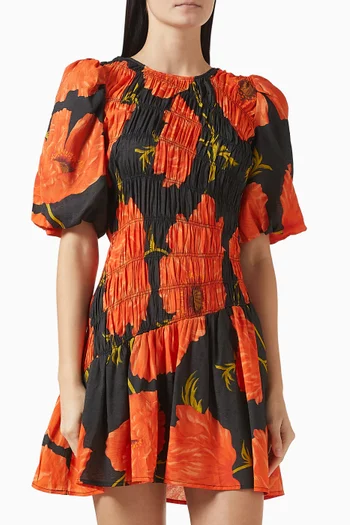 فستان نارا قصير بنقشة زهور الخشخاش مزيج فيسكوز