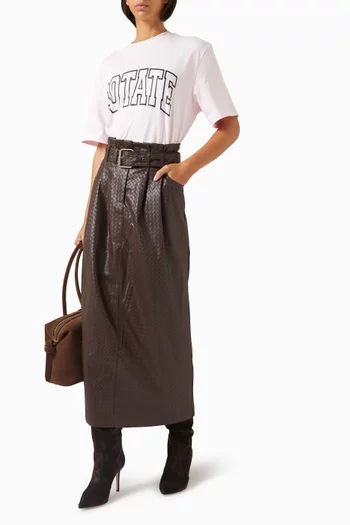 Woven Paper-waist Skirt in Faux Leather