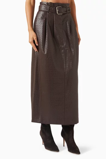 Woven Paper-waist Skirt in Faux Leather
