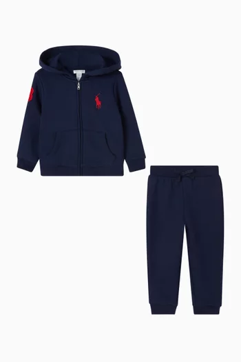 طقم كنزة بغطاء رأس وبنطال رياضي بنقشة لاعب البولو على الحصان