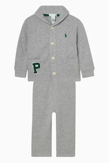 طقم بنطال وجاكيت برقعة حرف من قماش استيت مضلع