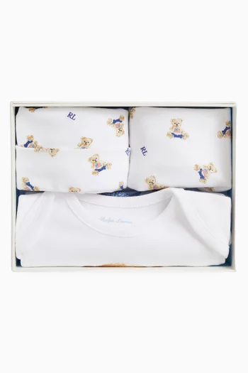 طقم هدايا لباس قطعة واحدة بولو وصدرية وقبعة بيني