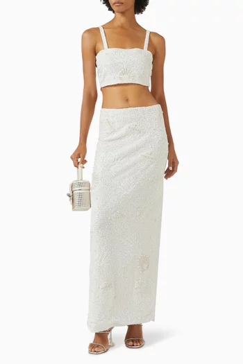 بلوزة ليلي قصيرة مطرزة بالخرز قماش شبكي