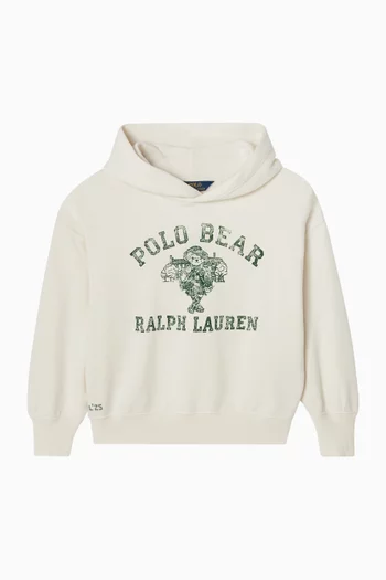 كنزة بغطاء رأس مزينة بدب بولو قطن