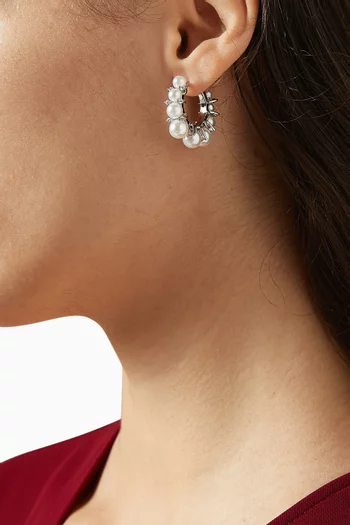 Leya Pearl Hoop Earrings in Rhodium-plated Brass