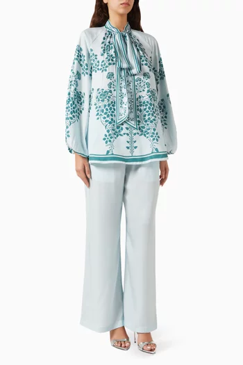 Olivine Printed Top & Pants Set in Satin-twill