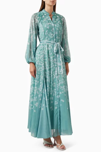 Sora Floral-print Belted Maxi Dress in Chiffon