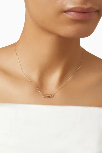 Mini Baguette Safety Pin Necklace in 14kt Gold
