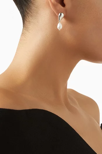 Remier Pearl Link Earrings in Sterling Silver