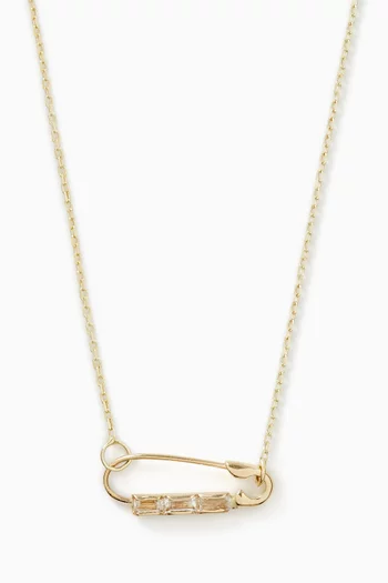 Mini Baguette Safety Pin Necklace in 14kt Gold
