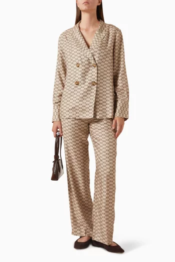 قميص بشعار الماركة وصفي أزرار مزيج حرير