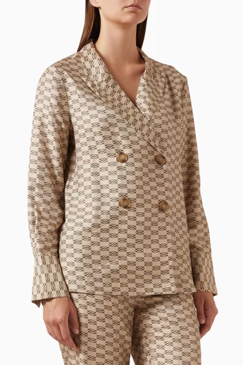 قميص بشعار الماركة وصفي أزرار مزيج حرير