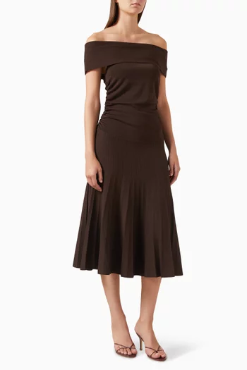 Athena Off-shoulder Midi Dress in Knit